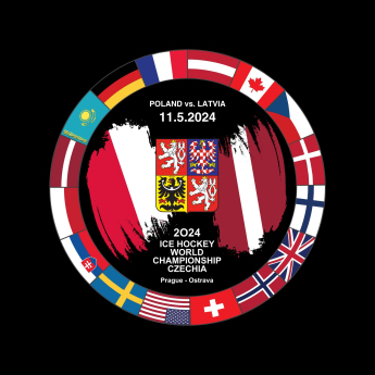 Jégkorong képviselet korong Ice Hockey World Championship Czechia MS 2024 Dueling 11.5.2024 Poland vs. Latvia