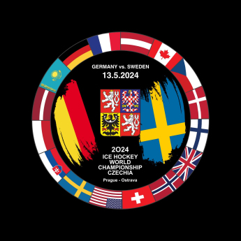 Jégkorong képviselet korong Ice Hockey World Championship Czechia MS 2024 Dueling 13.5.2024 Germany vs. Sweden