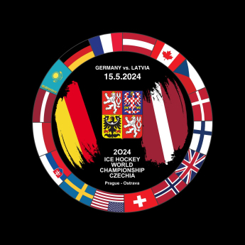 Jégkorong képviselet korong Ice Hockey World Championship Czechia MS 2024 Dueling 15.5.2024 Germany vs. Latvia
