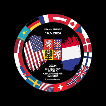 Jégkorong képviselet korong Ice Hockey World Championship Czechia MS 2024 Dueling 16.5.2024 USA vs. France
