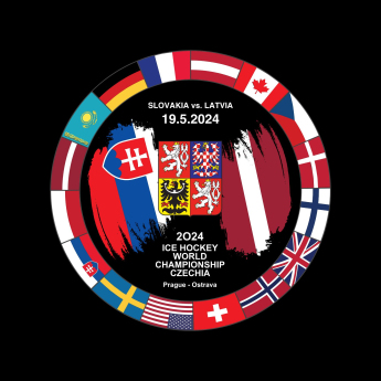Jégkorong képviselet korong Ice Hockey World Championship Czechia MS 2024 Dueling 19.5.2024 Slovakia vs. Latvia
