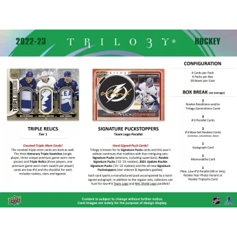 NHL dobozok NHL hokikártyák 2022-23 Upper Deck Trilogy Hobby Box