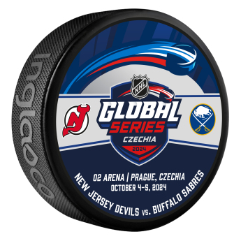 NHL termékek korong NHL Global Series 2024 Czechia Buffalo Sabres vs New Jersey Devils Dueling Logo