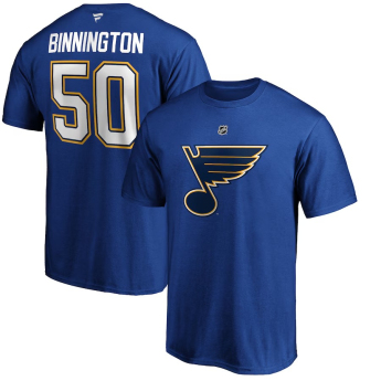 St. Louis Blues férfi póló Jordan Binnington #50 Stack Logo Name & Number