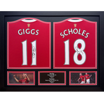 Legendák bekeretezett mezek Manchester United FC 2021-2022 Giggs & Scholes Signed Shirts (Dual Framed)