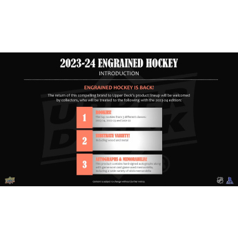 NHL dobozok NHL hokikártyák 2023-24 Upper Deck Engrained Hockey Hobby Box