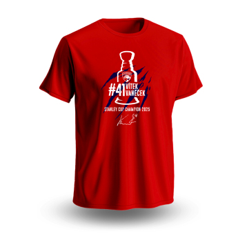 Florida Panthers férfi póló Vítek Vaněček #92 Stanley Cup Champion 2025 red
