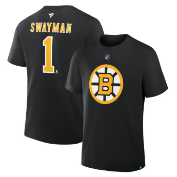 Boston Bruins férfi póló Jeremy Swayman #1 Stack Logo Name & Number 2025/2026 Season