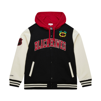 Chicago Blackhawks férfi kapucnis pulóver Courtside Fleece Button Front Vintage Logo