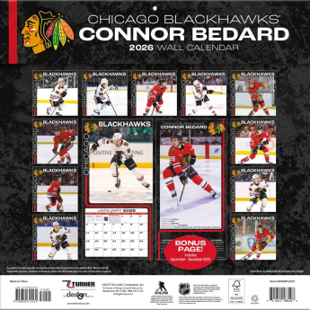 Chicago Blackhawks naptár Connor Bedard 2026 Wall