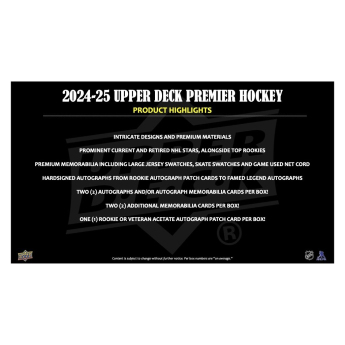 NHL dobozok NHL hokikártyák 2024-25 Upper Deck Premier Hockey Hobby Box