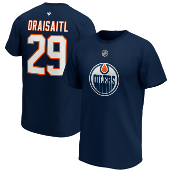 Edmonton Oilers férfi póló Leon Draisaitl Iconic Name & Number Graphic navy