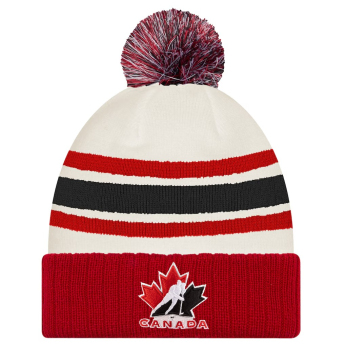 Jégkorong képviselet téli sapka Canada Milano Cortina 2026 Winter Olympics Striped Cuffed Knit Hat with Pom