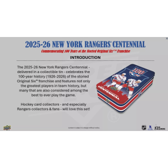NHL dobozok NHL hokikártyák 2025-26 Upper Deck New York Rangers NHL Centennial Hobby Box