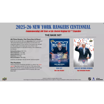 NHL dobozok NHL hokikártyák 2025-26 Upper Deck New York Rangers NHL Centennial Hobby Box