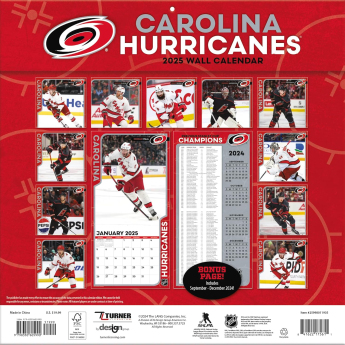 Carolina Hurricanes naptár 2025 Wall Calendar