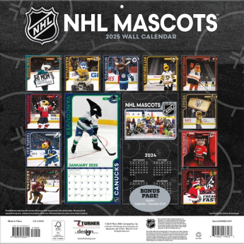 NHL termékek naptár Mascots 2025 Wall Calendar
