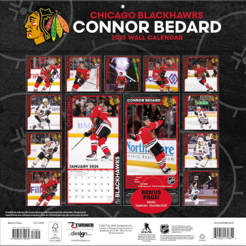 Chicago Blackhawks naptár Connor Bedard 2025 Wall Calendar