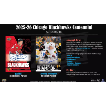 NHL dobozok NHL hokikártyák 2025-26 Upper Deck Chicago Blackhawks NHL Centennial Hobby Box