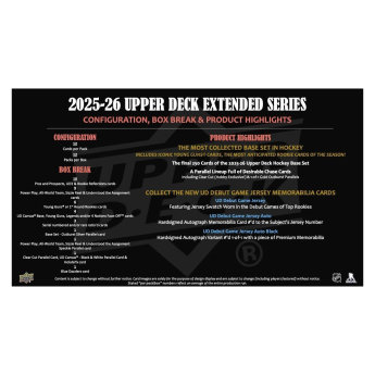 NHL dobozok NHL hokikártyák 2025-26 Upper Deck Extended Series Hobby box