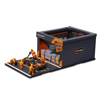 Model Bburago McLaren F1 1:43 Oscar Piastri s modelem boxu