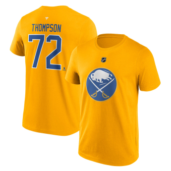 Buffalo Sabres férfi póló Tage Thompson #72 Stack Logo Name & Number yellow