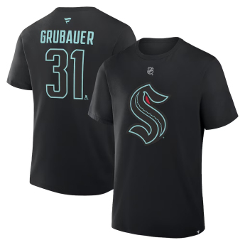 Seattle Kraken férfi póló NHL Philipp Grubauer #31 Authentic Stack Name & Number T-Shirt - Black