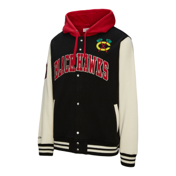 Chicago Blackhawks férfi kapucnis pulóver Courtside Fleece Button Front Vintage Logo