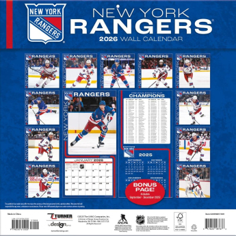 New York Rangers naptár 2026 Wall