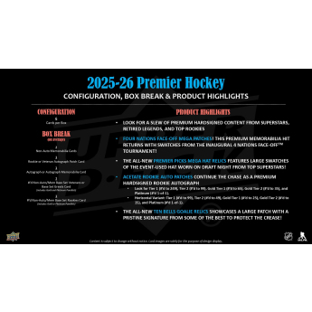 NHL termékek NHL hokikártyák 2025-26 Upper Deck Premier Hockey Hobby Box