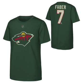 Minnesota Wild gyerek póló Brock Faber #7 NHL Flat Name & Number Short Sleeve Cotton