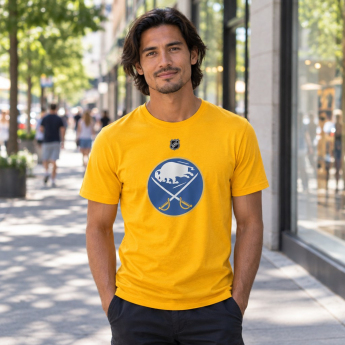 Buffalo Sabres férfi póló Tage Thompson #72 Stack Logo Name & Number yellow