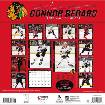 Chicago Blackhawks naptár NHL #98 Connor Bedard 2027 Wall