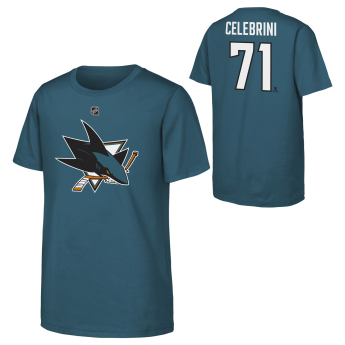 San Jose Sharks gyerek póló Macklin Celebrini #71 NHL Flat Name & Number Short Sleeve Cotton