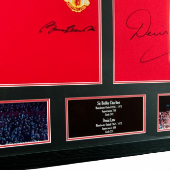 Legendák bekeretezett mez Manchester United Charlton & Law Signed Shirts (Dual Framed)