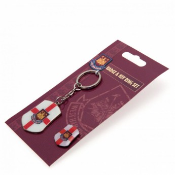 West Ham United kulcstartó és kitűző Keyring and Badge Set SG